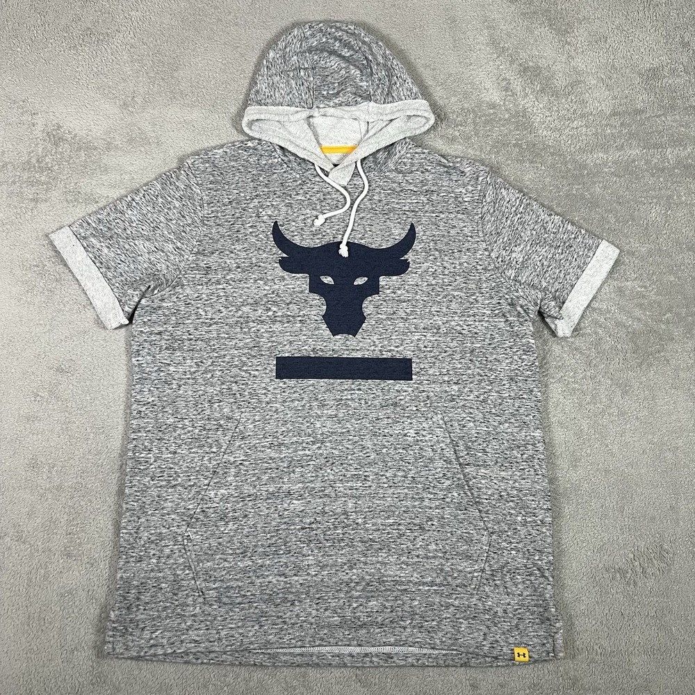 Under Armour Project Rock Hooded Sweatshirt Mens Medium Gray Terry Gym Training